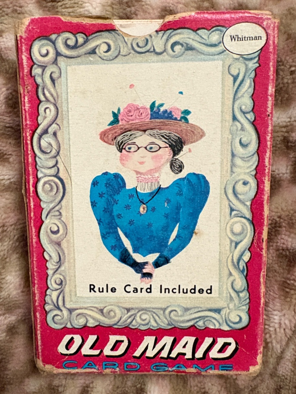 Vintage Old Maid Card Game Vintage-Style Pink and Blue Box